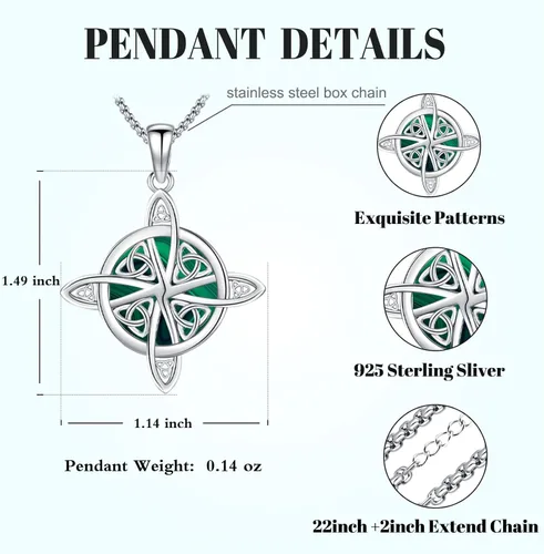 Vista 3 de Wiccan Jewelry - Collar de nudo celta de plata de ley 925, joyería celta para mujer, concha de abulón, collar de turquesa, collar de amuleto