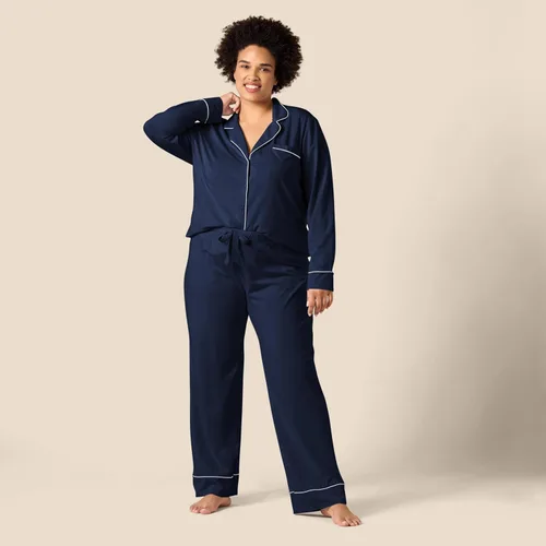 Vista 6 de Tienda Essentials - Pijama de modal de algodón para mujer, conjunto de camisa de manga larga y pantalones largos