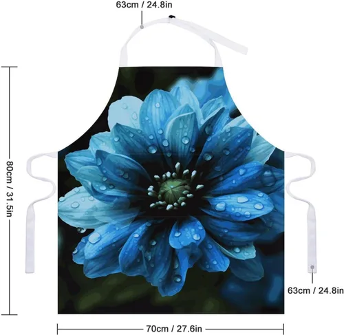 Vista 2 de MUSM Blue Flower Apron，Classic Vintage Funny with Pockets Aprons,Adjustable Bib Waterdrop Resistant for Kitchen Cooking Restaurant BBQ Painting