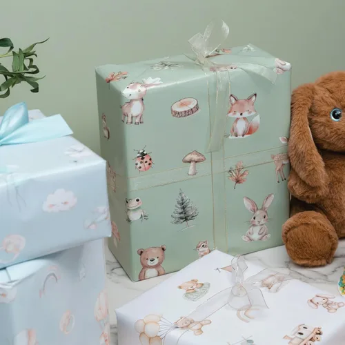 Vista 8 de ZICOTO Hermoso rollo de papel de regalo para baby shower, bonito juego de 3 rollos de calidad para cumpleaños de niños y baby showers, añade un