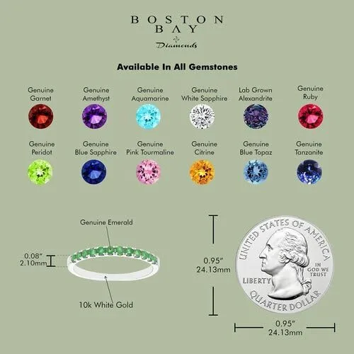 Vista 3 de Boston Bay Diamonds 10K Gold Gemstone Stackable Wedding Anniversary Birthstone Band Ring - Choice of Gold Color, Gemstone