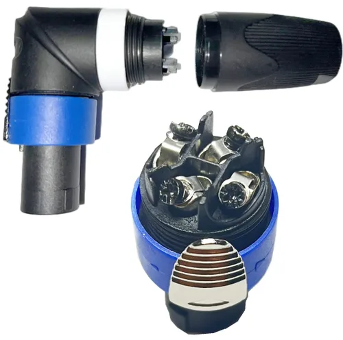 Vista 4 de CESS Conectores adaptador de cable Speakon en ángulo recto de codo, 4 polos en forma de L de alta carga para altavoz, bloqueo giratorio compatible