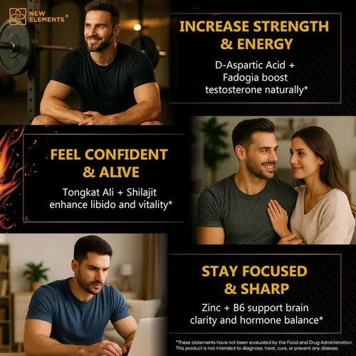 Vista 5 de Suplemento Natural de Refuerzo de Testosterona para Hombres – Potenciador de Testosterona con Tongkat Ali, Fadogia Agrestis, Shilajit, Ashwagandha