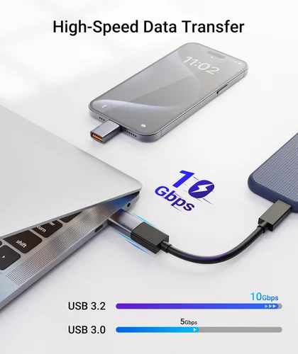 Vista 2 de Adaptador Syntech USB C a USB (paquete de 2), 10Gbps USB3.2 Gen 2 encajado lado a lado, adaptador tipo C macho a A 3.2 hembra compatible con iPhone
