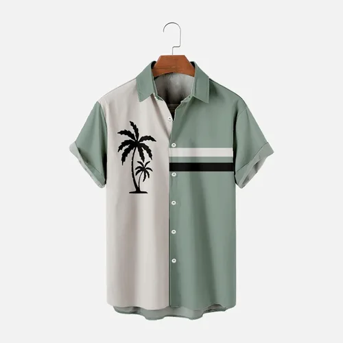 Vista 3 de Camisas hawaianas de bolos para hombre, de manga corta, con botones, de verano, holgadas, para la playa, camisetas de guayabera cubana