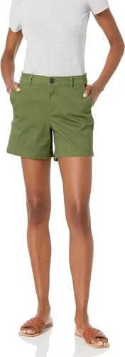Vista 23 de Amazon Essentials Pantalones cortos caqui de tiro medio y entrepierna de 5 pulgadas para mujer (disponible en cortes rectos y curvos)