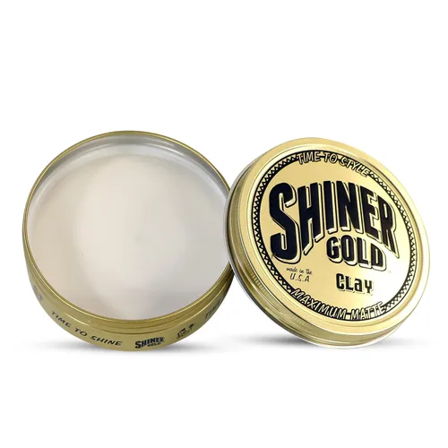 Vista 3 de Shiner Gold - Pomada de arcilla Fijación fuerte Acabado mate A base de agua Aroma de coco, 3.5 onzas