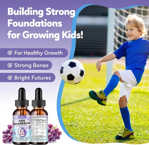 Vista 5 de Glicinato de magnesio líquido para niños, con citrato, manzanilla, L-teanina, omega-3, vitamina B12, D3, zinc, gotas de magnesio para niños
