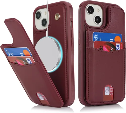 Vista 4 de SailorTech Funda para iPhone 11 con tarjetero, funda tipo cartera para iPhone 11 para mujeres y hombres con protección de piel MagSafe