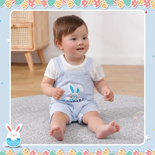 Vista 4 de XIFAMNIY Trajes de Pascua para bebés y niños, mameluco de sirsaca de Pascua con patrón de conejito