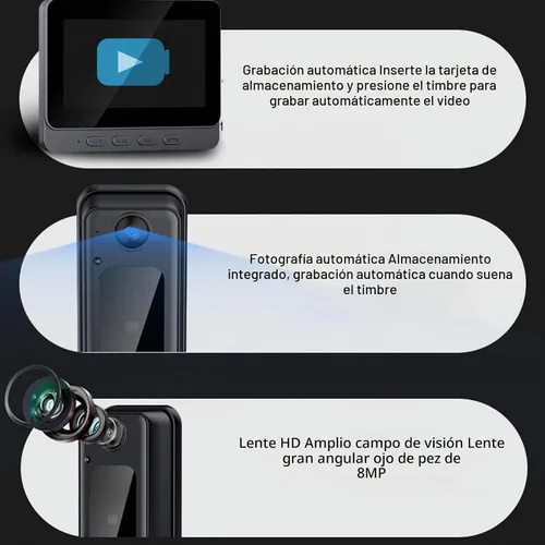 Vista 6 de Cámara de timbre, 8MP 1080P 170° Cámara de seguridad gran angular con micrófono videollamada, 2 vías de conversación nocturna timbre de video