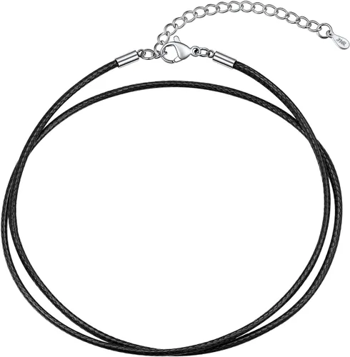 Vista 21 de U7 - Collar de cordón de cuero con cierre de acero inoxidable personalizable/negro, cadena de cuerda de cera tejida impermeable de color a. 2MM