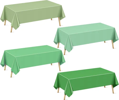 Vista 49 de Mantel rectangular de la serie azul y verde, 4 piezas, 54 x 72 pulgadas, color sólido, impermeable y a prueba de derrames, mantel de plástico