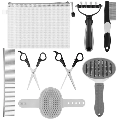 Vista 13 de Solución Completa de Aseo para Mascotas de Aiolpy - Kit de 9 Piezas con Cepillo Slicker, Herramienta Antinudos y Peine de Aseo para Todas las Razas