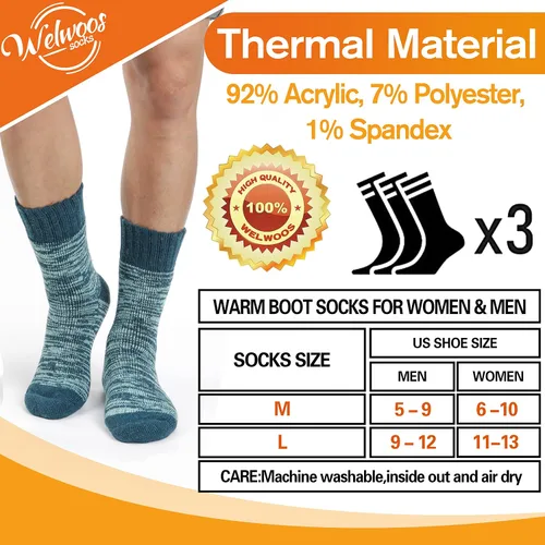 Vista 5 de 3 pares de calcetines térmicos cálidos para mujeres y hombres, calcetines de esquí de invierno con aislamiento para botas gruesas para clima frío