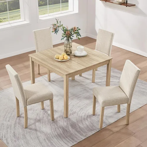 Vista 20 de Harper & Bright Designs Juego moderno de mesa de comedor de 5 piezas de madera para 4 - Mesa de cocina cuadrada pequeña de 34.5" y sillas