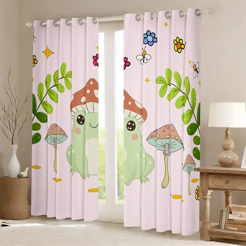 Vista 2 de Feelyou Lindas cortinas opacas de rana de hongos 30% a 50% para niños y niñas, cortinas naturales de hongos salvajes, plantas botánicas