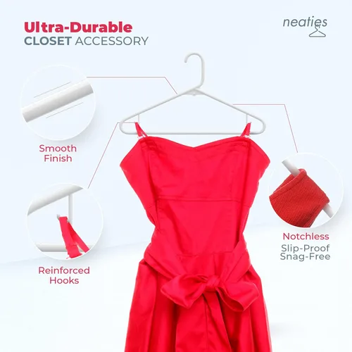 Vista 3 de Perchas de plástico de 15 unidades – Hechas en EE.UU. – Capacidad de 2.7 kg, perchas estándar de ropa con ganchos de correa para vestidos, lencería