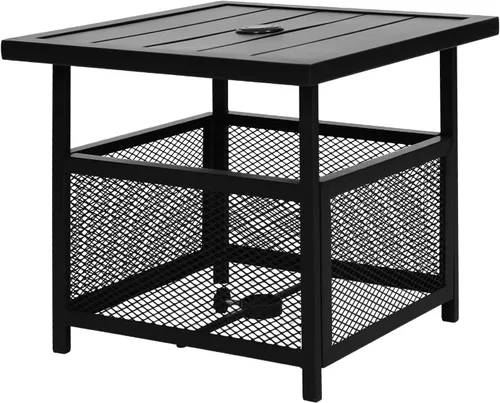 Vista 3 de Crownland Mesa auxiliar cuadrada para patio al aire libre con agujero para sombrilla de 1.57 pulgadas para jardín, piscina, patio trasero