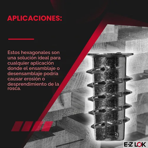 Vista 5 de E-Z LOK Inserto roscado para madera blanda, insertos de rosca hexagonal de zinc 10-24 roscas internas, 0.787 pulgadas de longitud, paquete de 50