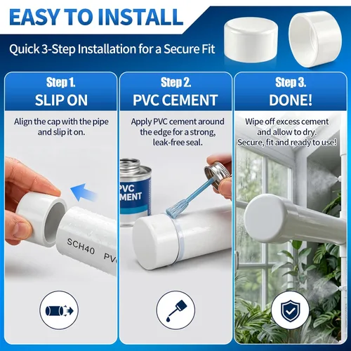 Vista 7 de Tapón de PVC blanco de 1-1/2 pulgadas para extremo de tubería, 10 piezas de conector de adaptador de rosca de PVC para tubería, conector de tapón