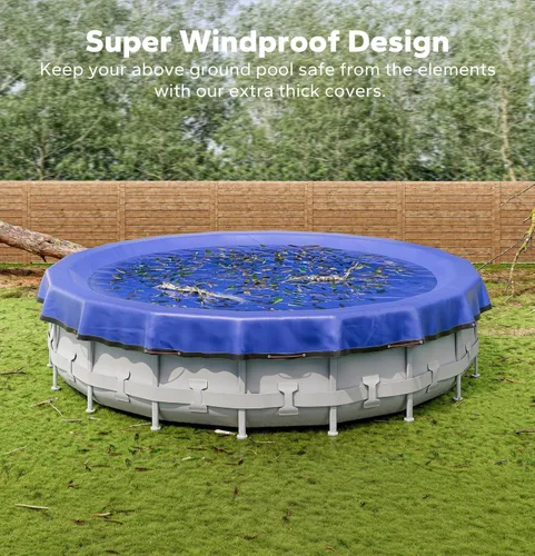 Vista 4 de POOLHACKER - Cubierta de piscina de invierno de 12 pies, redonda, 12 pies sobre el suelo, cubierta de piscina 420D extragruesa con extensión