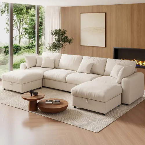 Vista 21 de WorthFurni Sofás seccionales Cloud de 110 pulgadas para sala de estar, sofá modular con asiento profundo, sofá convertible en forma de L con otomana