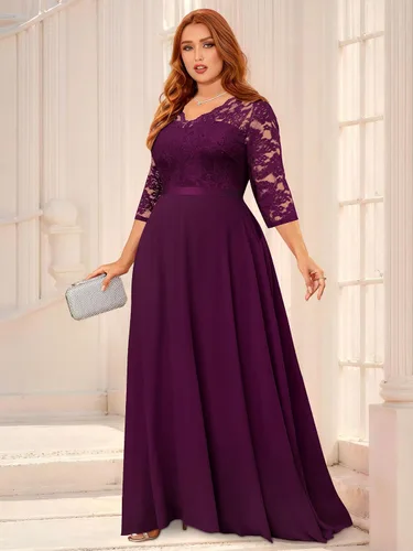 Vista 3 de Miusol Vestido largo formal de encaje floral con cuello en V para mujer, talla grande, para dama de honor, fiesta
