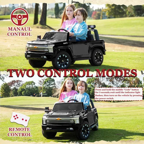 Vista 7 de NEWQIDA Coche eléctrico de 24 V para niños con control remoto, licencia Chevrolet Silverado HD, batería de 7ah, vehículo de juguete tipo Ride-on Azul