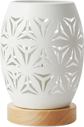 Vista 9 de Lámpara de mesa decorativa, soporte dorado de trípode con pantalla hueca de metal blanco, luz nocturna para mesita, E12 40W, sin bombilla Blanco-33