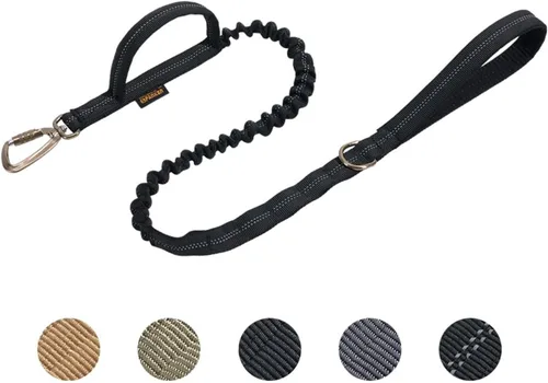 Vista 13 de EXCELLENT ELITE SPANKER Correa táctica militar para perro, clips de gancho de aluminio espaciales, correa elástica para perro con 2 asas de control