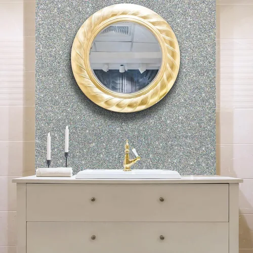 Vista 7 de VEELIKE Papel tapiz holográfico con purpurina plateada de 15.7 x 118 pulgadas, para pegar y despegar, extraíble, papel de contacto con purpurina Oro