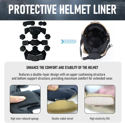 Vista 5 de Almohadillas tácticas para casco, universal Airsoft para exteriores, repuesto interno de espuma viscoelástica, kit de acolchado para casco