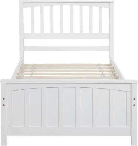 Vista 3 de Harper & Bright Designs - Cama de plataforma blanca con cabecera y estribo, marco de cama de madera con soporte de listones para dormitorio,