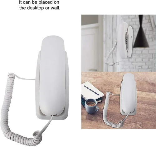 Vista 2 de Teléfono fijo con cable, teléfono de pared con cable de escritorio para el hogar, hotel, sala de estar, oficina, línea telefónica alimentada, blanco