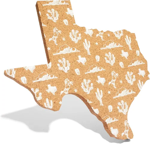 Vista 3 de Sostenedor de corcho, con forma de Texas, salvamanteles con patrón Texas blanco, regalo de almohadilla caliente de 9 pulgadas (patrón Texas blanco)