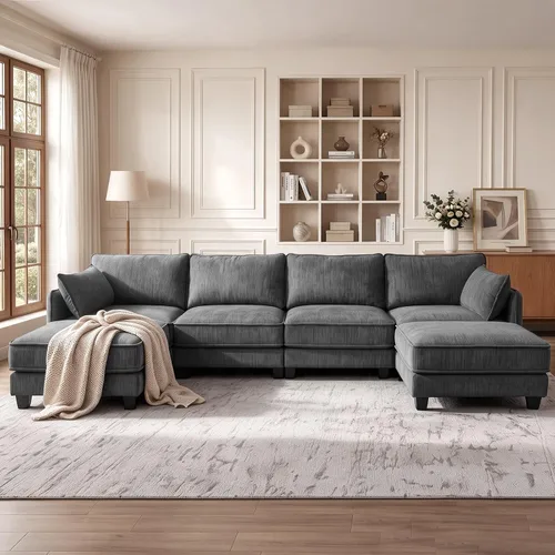 Vista 7 de Sofá modular en forma de U, sofá de nube de 116" para sala de estar Gris-oscuro