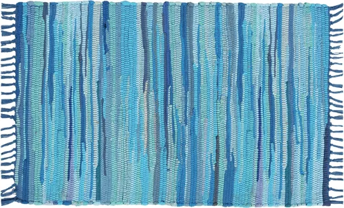 Vista 3 de Alfombra de trapo de algodón de 24 x 36 pulgadas, alfombra Chindi multicolor, tejida a mano, lavable y reversible para sala de estar, cocina Agua