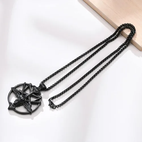 Vista 7 de TempBeau Collar con colgante de pentagrama satánico baphomet Hecho a mano cadena de eslabones de pentáculo boca abajo iglesia satanista punk gótico