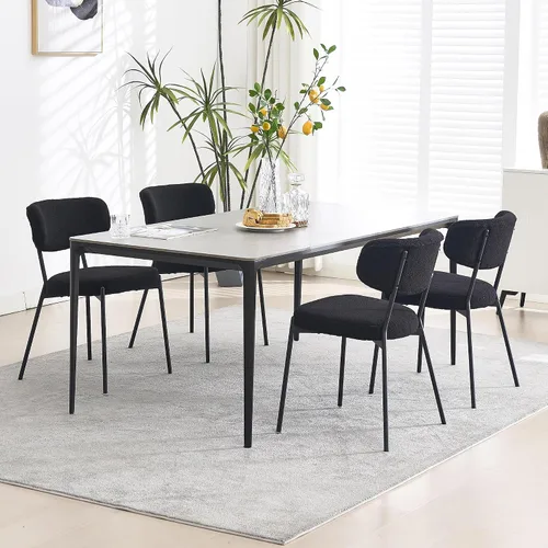 Vista 7 de KCC Juego de 6 sillas de comedor Boucle, sillas modernas de mediados de siglo tapizadas, elegantes sillas de cocina Sherpa, sillas de acento