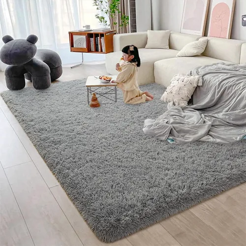 Vista 4 de Alfombra gris grande de 6 x 9 pies para sala de estar, dormitorio, alfombra de área de pelo mullido, alfombra de felpa antideslizante