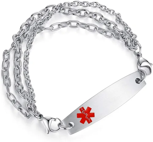 Vista 227 de Brazaletes de alerta médica ajustables de 7.5" a 9" para mujer/hombre, de acero inoxidable, intercambiables Cadena de bloque