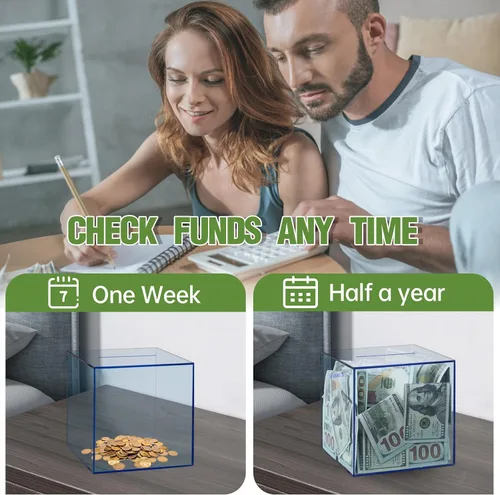 Vista 3 de Alcancía transparente para adultos/niños, caja de dinero de acrílico que no se puede abrir para ahorrar dinero en efectivo y monedas, debe romperse