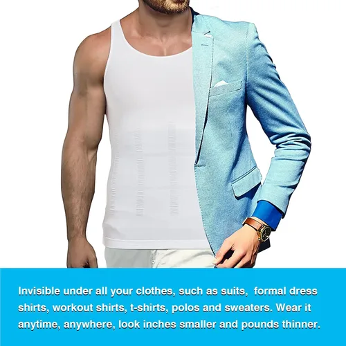 Vista 4 de KOCLES Camiseta de compresión atlética para hombre, adelgazante, moldeadora de cuerpo, camiseta sin mangas, abdominal, chaleco delgado