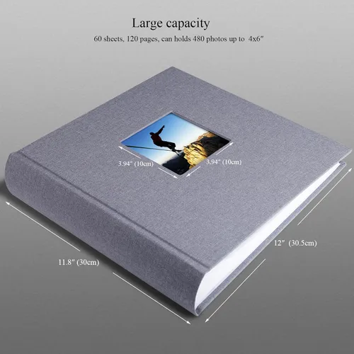 Vista 5 de Álbum de fotos con espacio de escritura, álbum de fotos de alta calidad, 120 páginas para 3 x 5, 4 x 6, 5 x 7, 6 x 8, 8 x 10, cubierta de lino