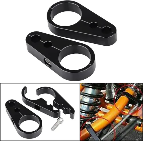 Vista 4 de Manillar negro con marco de 1-1/4 pulgadas, abrazadera de cable de doble orificio, freno de embrague para Harley Road King Electra Road Glide