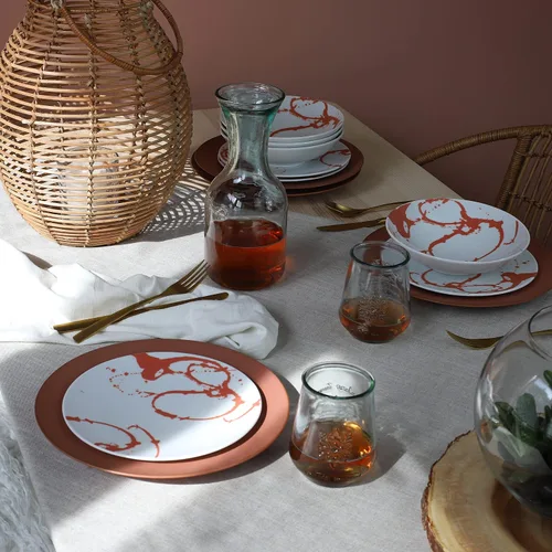 Vista 3 de Euro Ceramica Nile - Juego de vajilla de 24 piezas, servicio para 8 personas, vajilla de inspiración egipcia, color rojo, grande