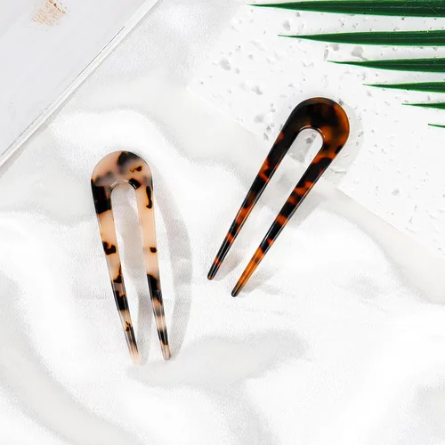 Vista 7 de CURASA Horquillas de pelo francesas de tortuga en forma de U, 2 piezas de acetato de celulosa para moños, accesorios de peinado duraderos