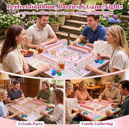 Vista 8 de American Mahjong Tile Set, 1.2 en 166 Pink Travel mah jongg juegos Rosa