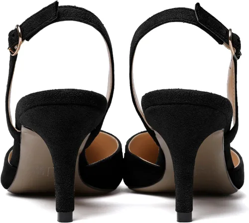 Vista 5 de YODEKS Zapatos de vestir con tacón bajo y puntera puntiaguda con correa de tobillo para mujer